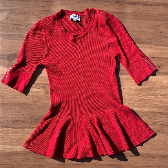 Carmen Marc Valvo Tops - Carmen Marco Valvo Red Ribbed Peplum Top - M
